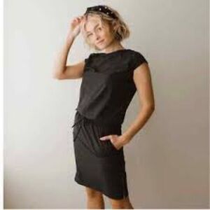 ALBION GOING PLACES DRESS BLACK XS SHORT SLEEVE SIDE ZIPPERS DRAWSTRING WAIST